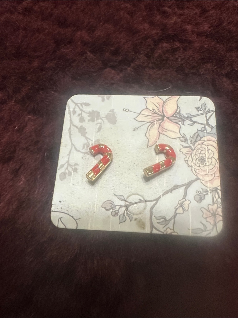 Gold & Red Candy Cane Stud Earrings - Women's Accessories